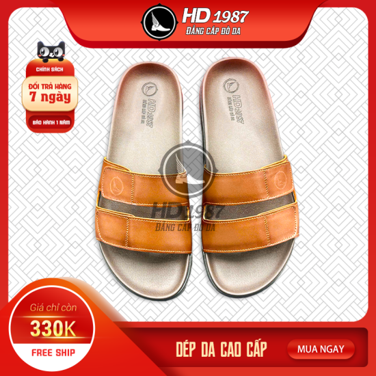 Dép Nam Basic Quai Ngang Da Bò  Cao Cấp - Ms 2004