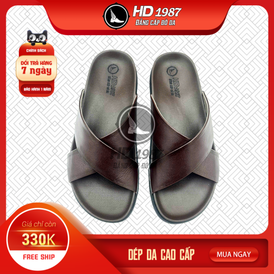 Dép Nam Da Bò Toro Quai Chéo Cao Cấp - Ms 2002