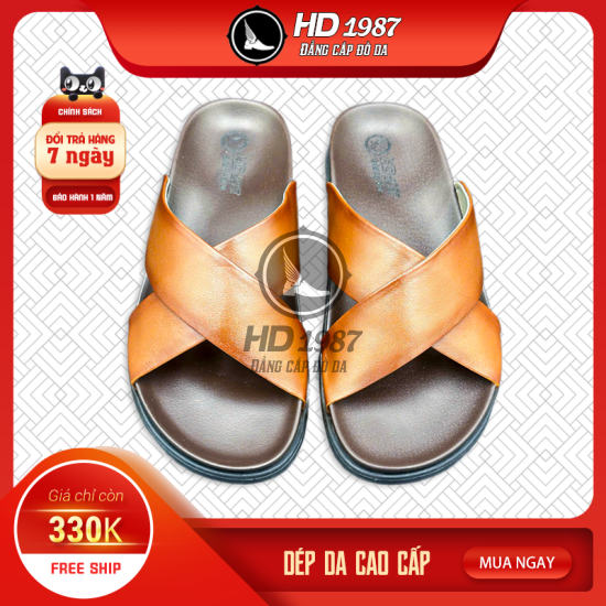 Dép Nam Da Bò Toro Quai Chéo Cao Cấp - Ms 2002