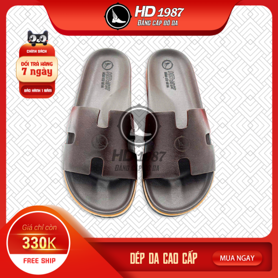 Dép Da Nam Quai Ngang Chữ H Cao Cấp  - Ms 2008