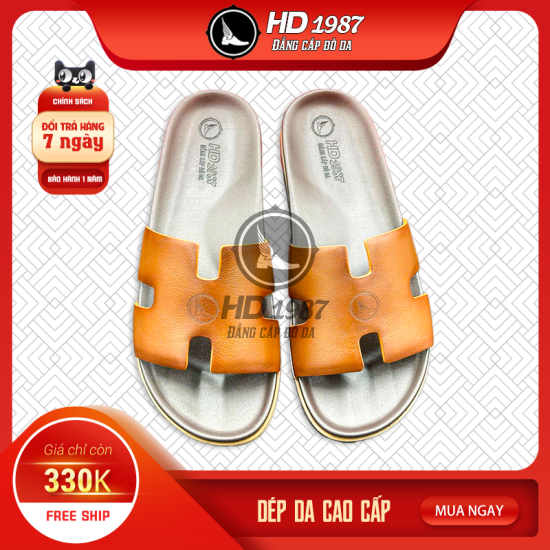 Dép Da Nam Quai Ngang Chữ H Cao Cấp  - Ms 2008