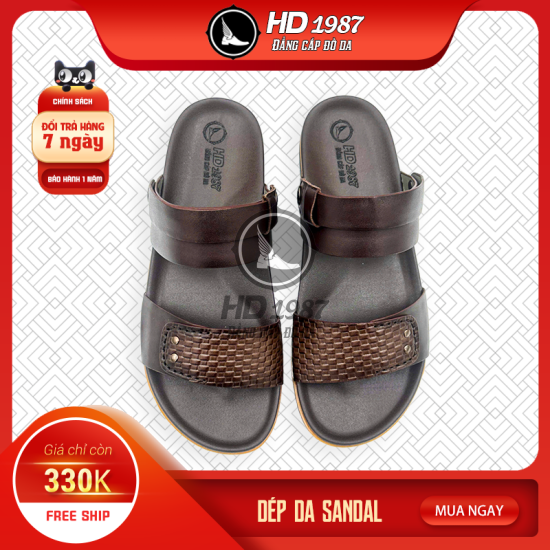Dép Sandal Da Bò  Vân Chiếu Cao Cấp - Ms 2006