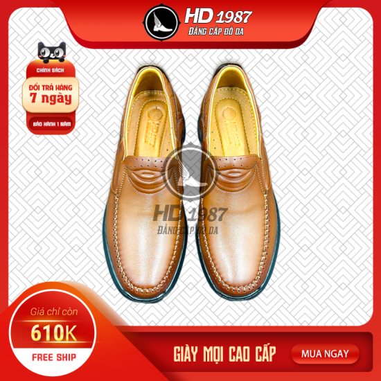 Giày Mọi Tăng Chiều Cao ( Giày Lười) Da Bò Thật Màu Bò - Ms 1996
