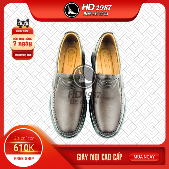Giày Mọi Tăng Chiều Cao ( Giày Lười) Da Bò Thật Màu Bò - Ms 1996