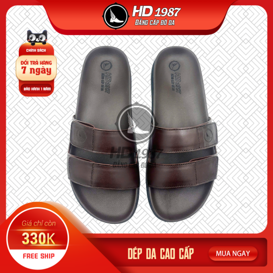 Dép Nam Basic Quai Ngang Da Bò  Cao Cấp - Ms 2004