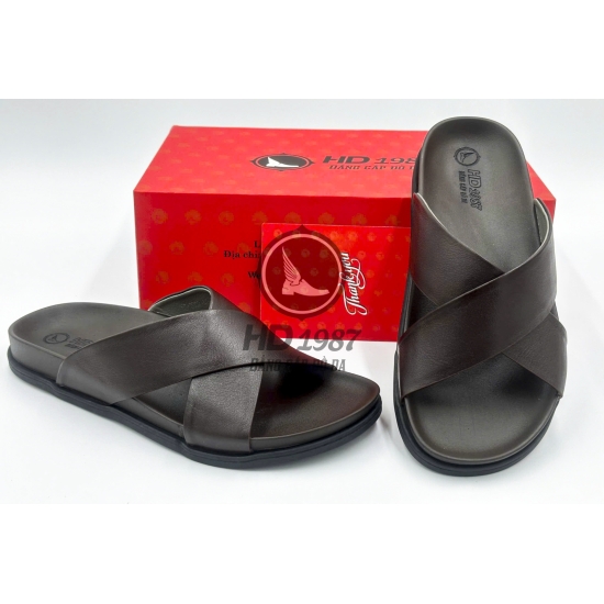 Dép Nam Da Bò Toro Quai Chéo Cao Cấp - Ms 2002