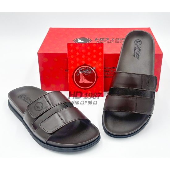 Dép Nam Basic Quai Ngang Da Bò  Cao Cấp - Ms 2004